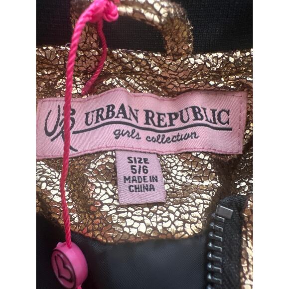 Urban Republic Girls 4-6x Metallic Glitter Bomber Jacket (Gold 5/6) - Picture 3 of 6